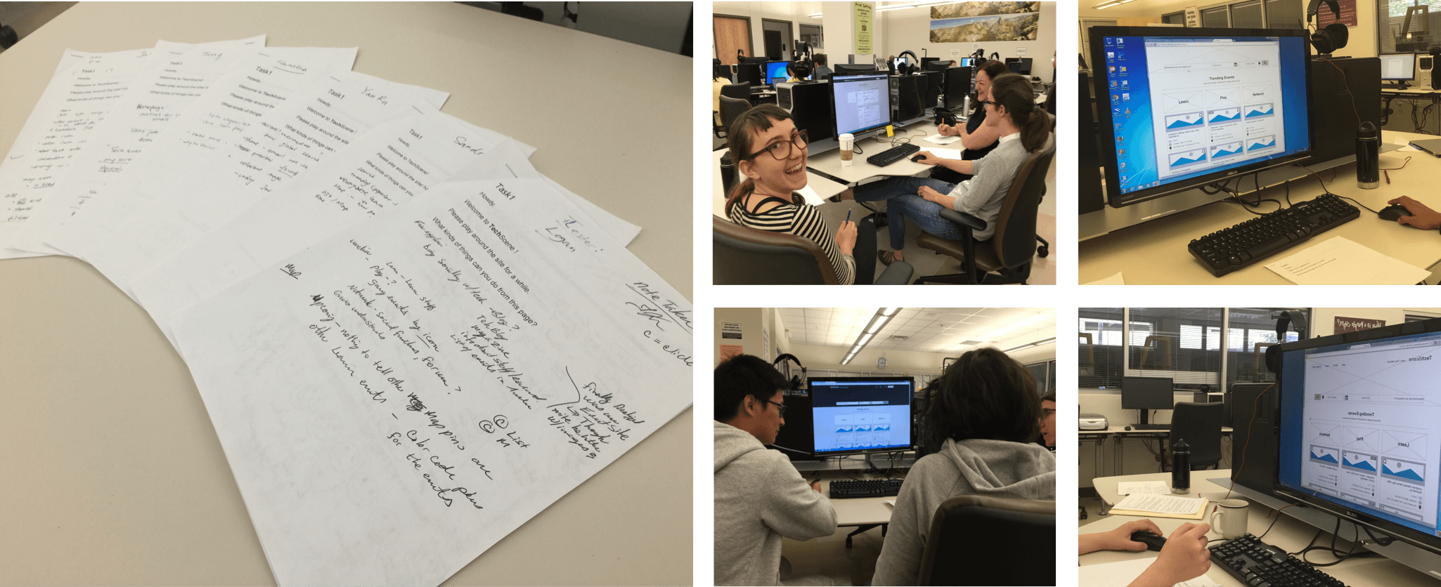 Usability testing across rounds, with findings feeding the next round of changes.