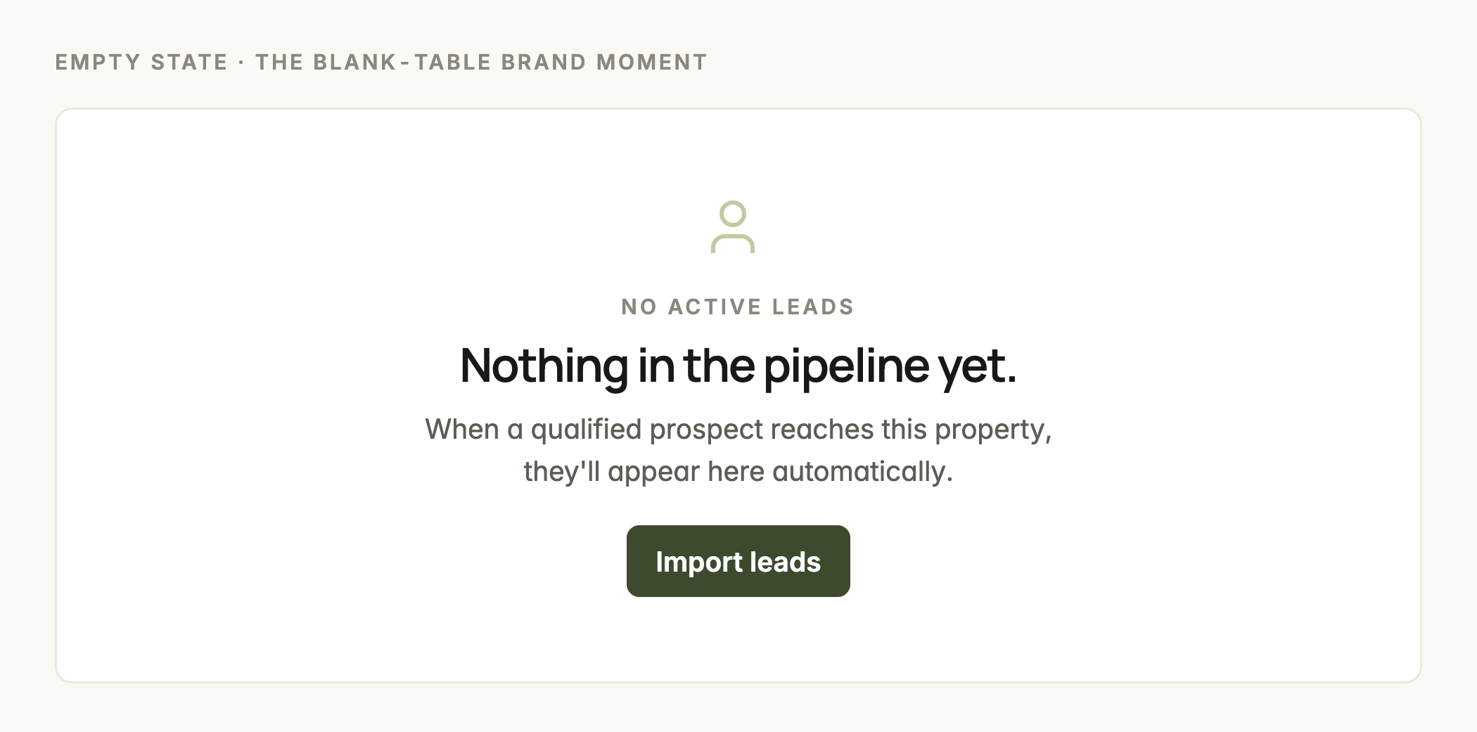 Empty state — an editorial mixed-type headline instead of a sad illustration